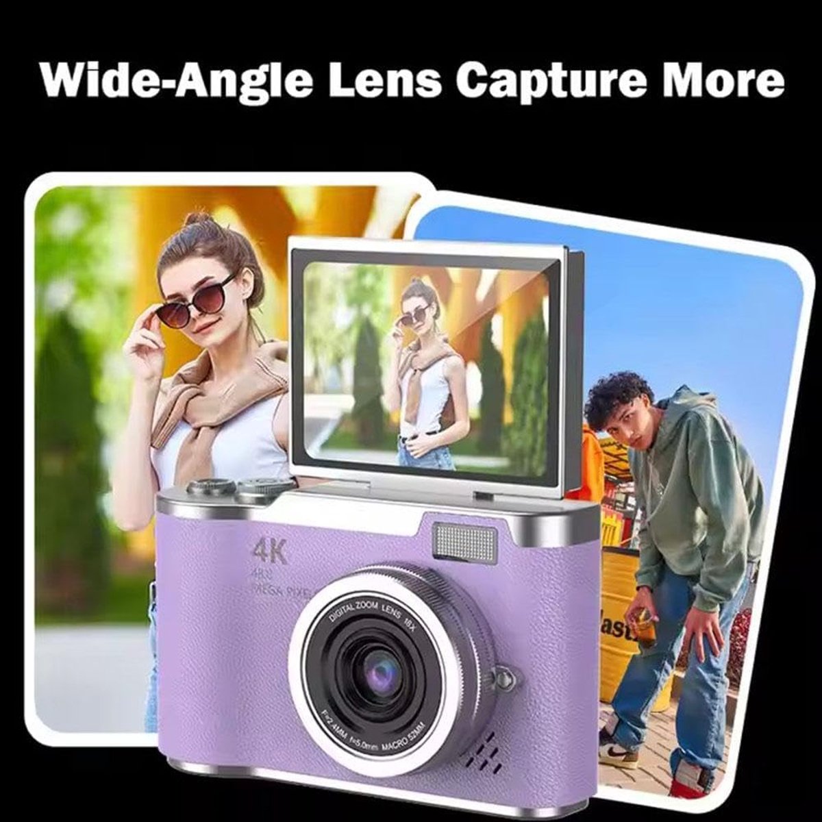 4K Digitale Camera voor Foto's – 48 MP met Kantelbaar Scherm, Draagbare Retrocamera met Kantelbaar Scherm, Selfiecamera met 8x Zoom, Vlogcamera – Camera voor Kinderen en Volwassenen, Compacte Retrocamera voor Buitengebruik (Bruin, 1 Set) thumbnail 5
