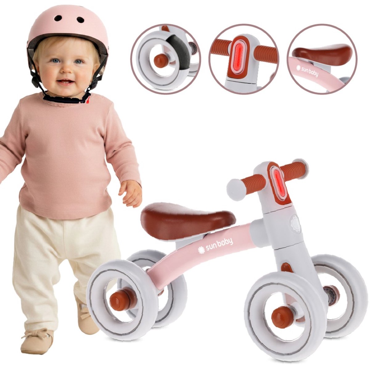 sun baby Loopfiets voor Kinderen Zoomi - 12 maanden, max. 25 kg, Loopfietsen, stalen frame, EVA-schuimwielen, geveerd stuur met verlichting - Roze