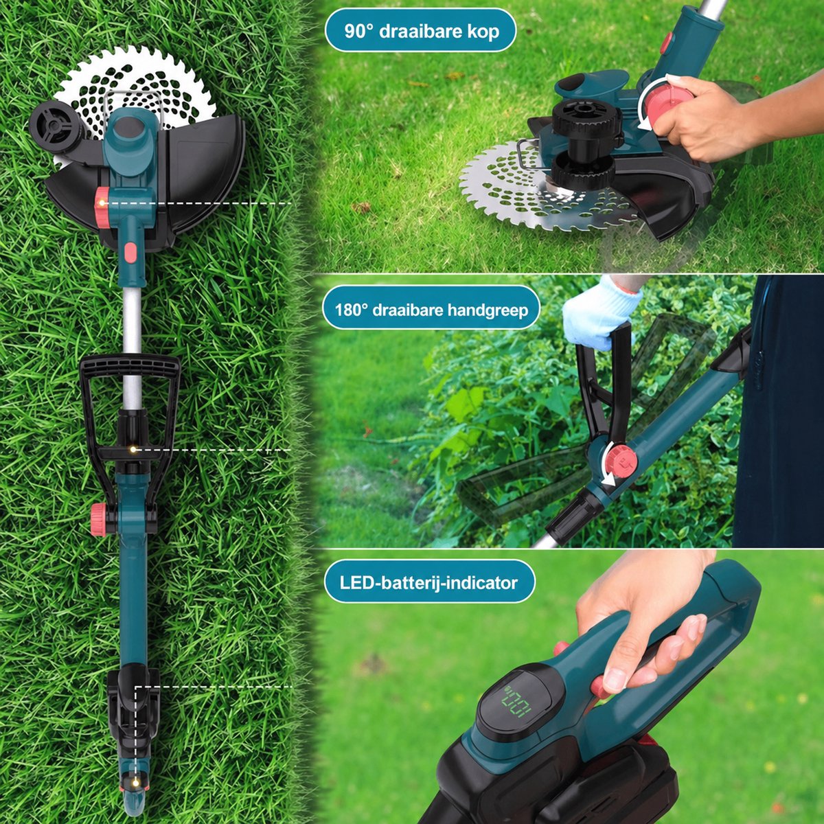 750W Elektrische Grastrimmer (Zonder Accu & Oplader) - Accu Grasmaaier met Onkruidborstel - Trimmer Compatibel met 18V Makita Accu's - 5-in-1 Borstelloze Onkruidverwijderaar met Onkruidborstel en Staalborstel – foto 5