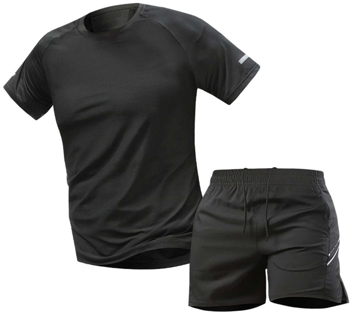 YOUTHUP Heren Effen Sportset van IJszijde – Rond Hals T-shirt met Korte Broek-3XL