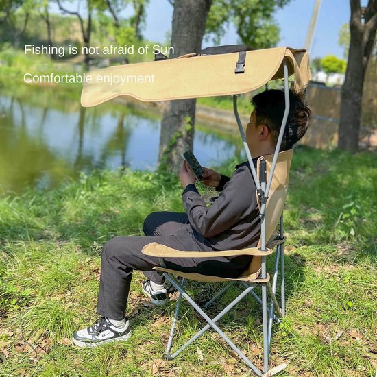 Opvouwbare Stoel - Relaxstoel Ligstoel - Buitenactiviteiten Genieten - Met Opvouwbare Luifel - Tot 175 kg - Kaki — afbeelding 4