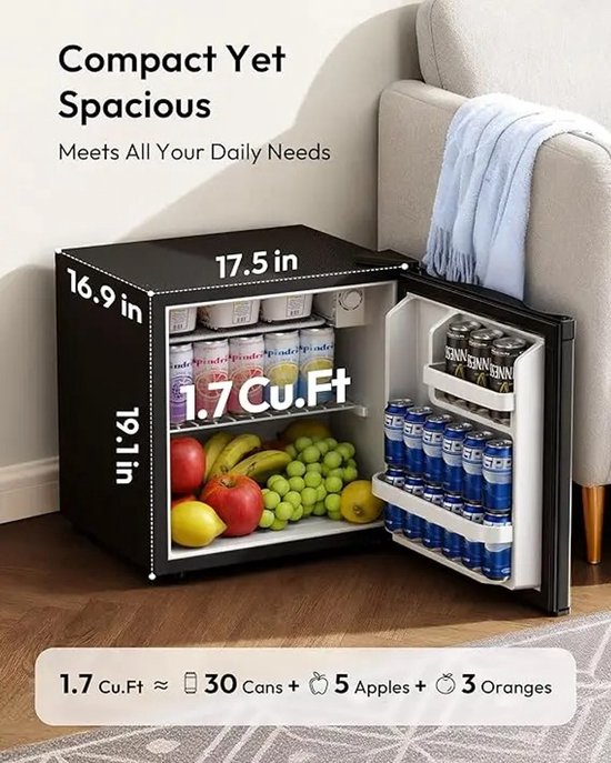 MakkelijkMooi Zwarte Bar Koelkast - Mini Koelkast - met Vriesgedeelte - Energiezuinig - inhoud 46 ltr - Met Omkeerbare Deur van E EUHOMY — afbeelding 5