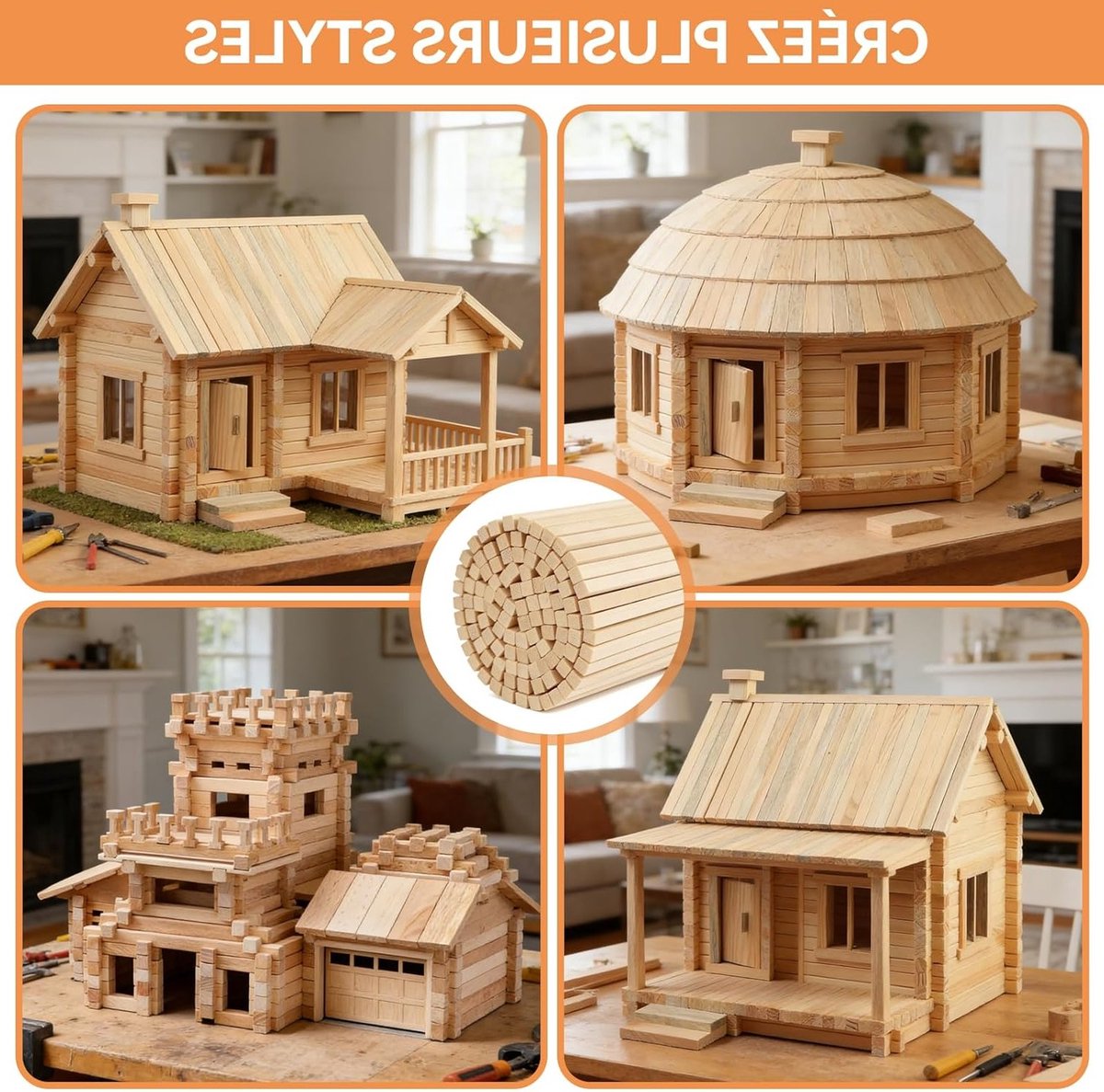 200 stuks vierkante houten stokjes voor knutselen, DIY-projecten en creatieve reparaties, 5 x 5 x 300 mm — cadeau in Hobby - foto 8
