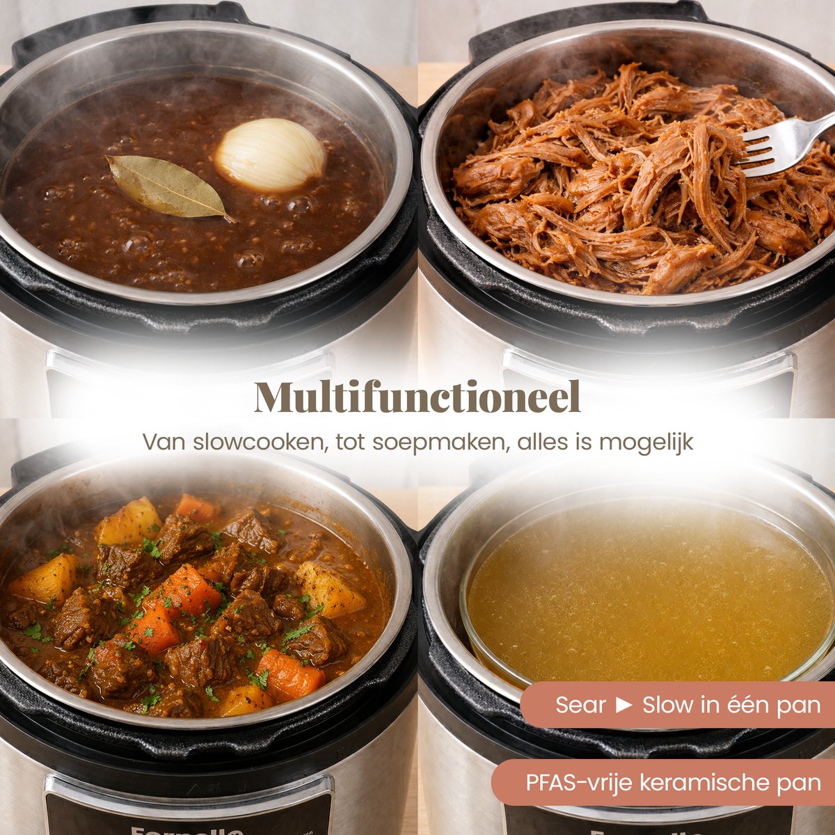 Fornello Slowcooker met timer - Inc. Uitlegvideo's - Bakpan PFAS vrij - Keramische bakpan – foto 4