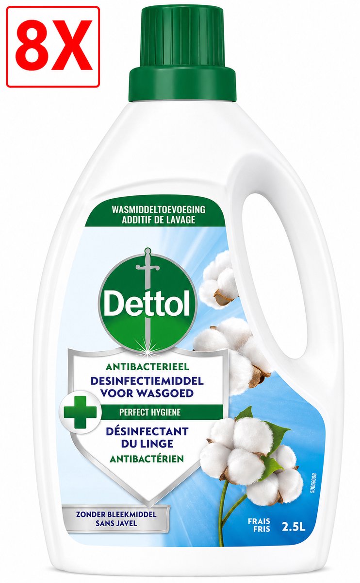 8 x Dettol Antibacterieel Desinfectiemiddel voor wasgoed - Fris - Wastoevoeging - 2,5L