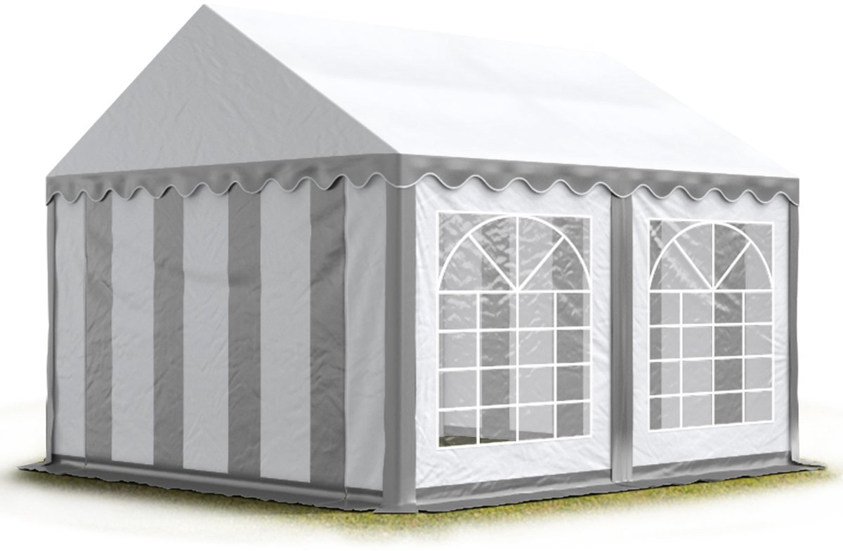Partytent feesttent 4x4 m tuinpaviljoen -tent PVC 700 N in grijs-wit waterdicht