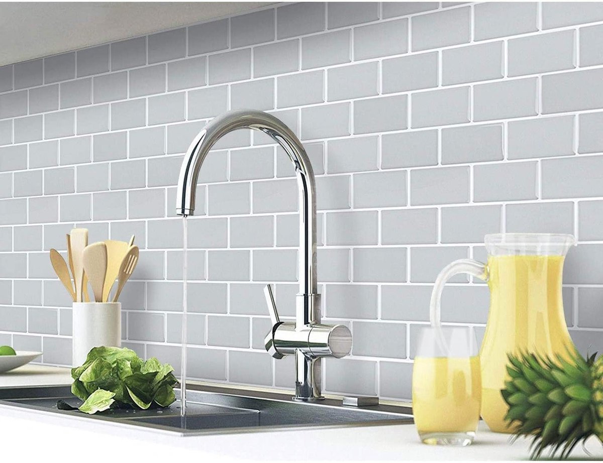 10 Stuks Peel en Stick Wandtegels voor Keuken en Badkamer, 3D Zelfklevende Subway Tegels in Grijs voor Makkelijk Backsplash Design