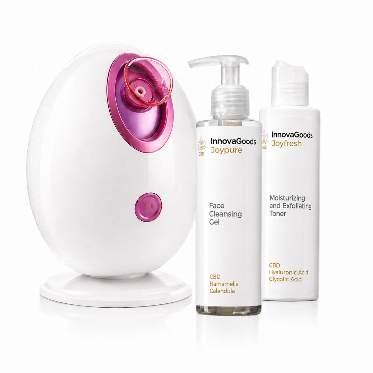 Pack elektrische gezichtssauna, gezichtsreiniger Rice Joypure 200 ml en tonic Rice Joyfresh 150 ml InnovaGoods
