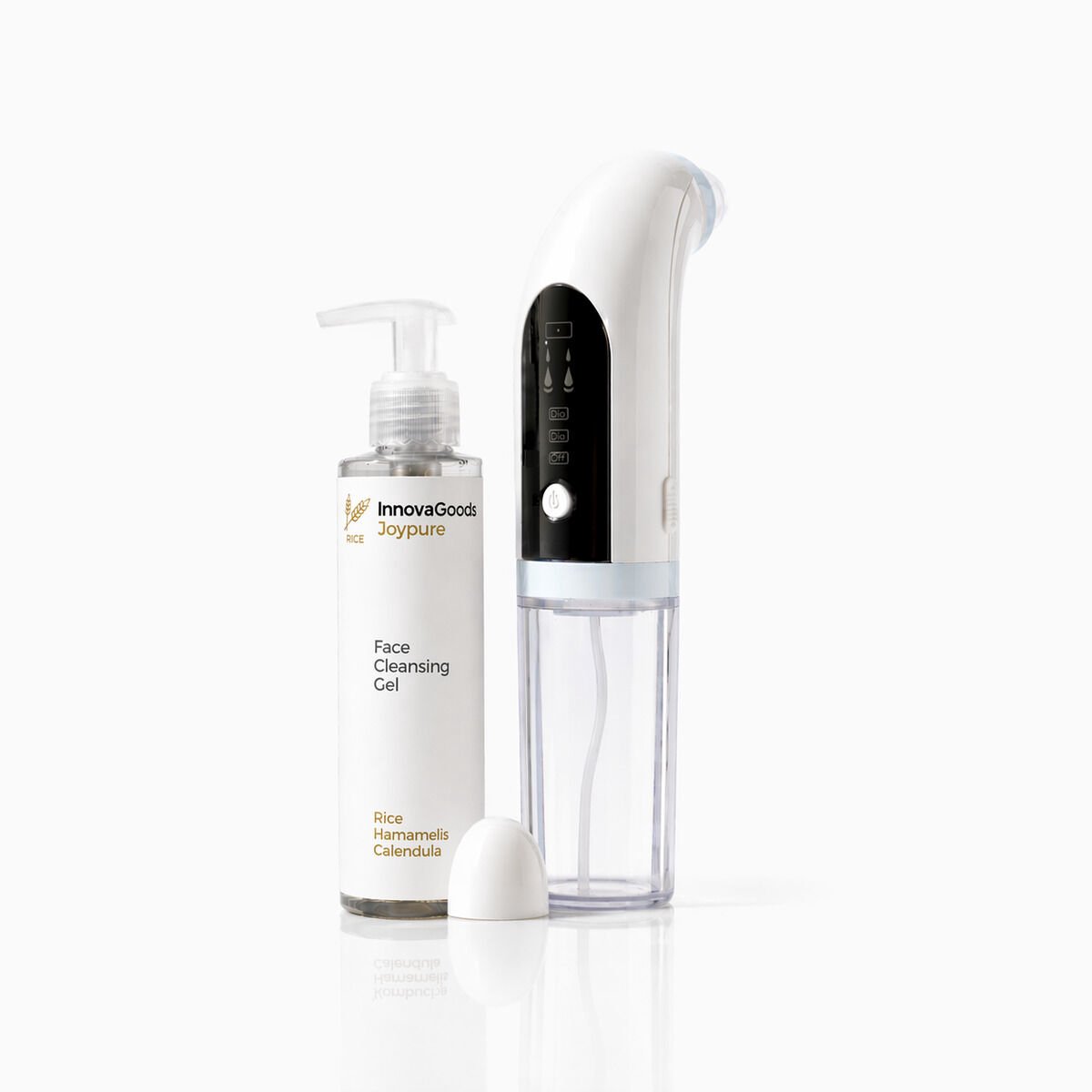 Set Gezichtsreiniger tegen onzuiverheden oplaadbaar + Gel Rice Joypure 200 ml InnovaGoods