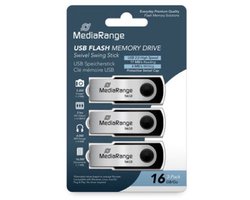 MediaRange | USB Stick | 16 GB | USB 2.0 | Twister | Zwart | 3 Stuks in verpakking
