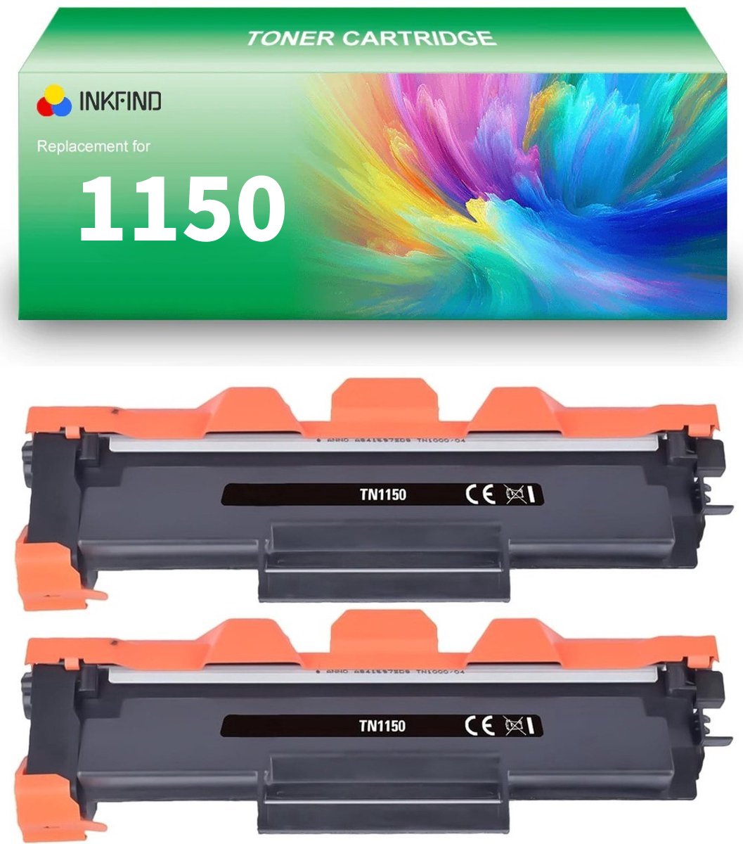 INKFIND TN1150 tonercartridge voor Brother 1150 TN1150 TN-1150 tonercartridge multipack 2 stuks (Zwart x 2)