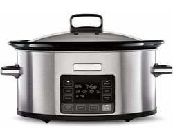YOR® Slowcooker met Timer - Crockpot - Stoompot - RVS - Inclusief Warmhoudfunctie - Zilver - 29cm x 41cm x 25cm