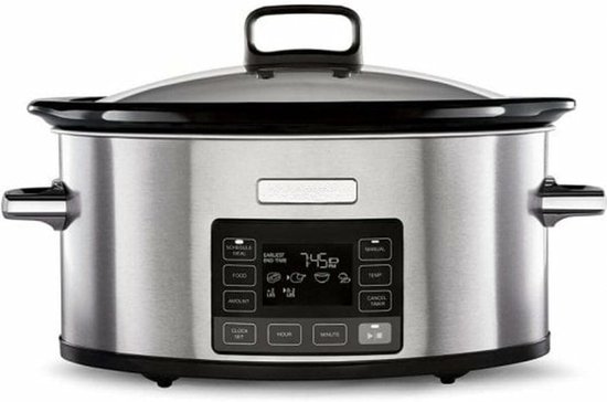 YOR® Slowcooker met Timer - Crockpot - Stoompot - RVS - Inclusief Warmhoudfunctie - Zilver - 29cm x 41cm x 25cm