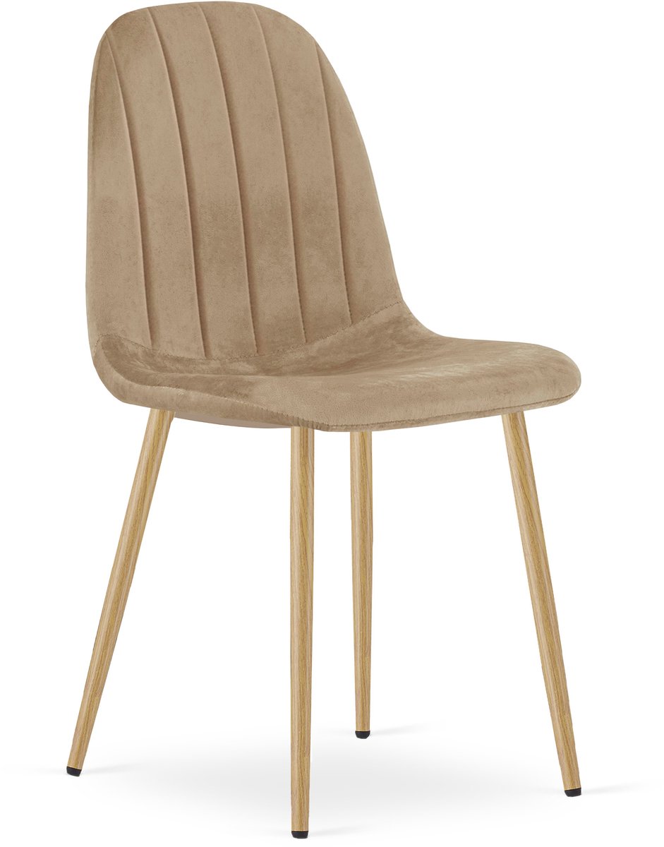 LEOBERT sp. z o.o. sp.k. Eetkamerstoel PADVA – Fluweel bruin – Houten look poten (eiken) – Modern design