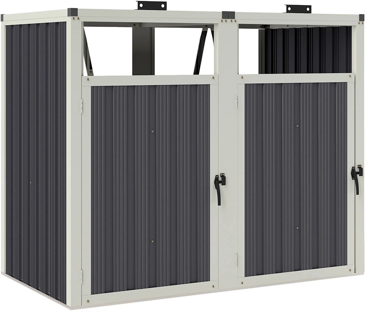 MakkelijkMooi Kliko Ombouw - Tuinkast - Berging voor 2 Vuilcontainers 240 ltr - Gegalvaniseerd Staal - 146 x 81 x 122 (BxDxH)