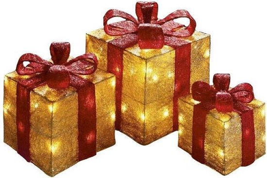 ziekenhuis Versterken Likeur Kerstversiering|Kerstverlichting|3-lit gouden pakjes met rode strikken -  Premier... | bol.com