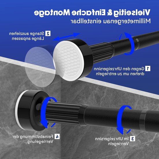 Verstelbare gordijnstangen 120-210 cm, 32 mm diameter, zonder boren, telescopisch en antislip voor ramen en gordijnen van Merkloos	 — afbeelding 2