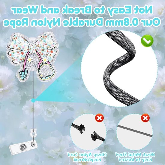 Schattige Bloemen Stethoscoop Badge Reel Set van 2, Retractable ID Badge Clip voor Verpleegkundigen en Medisch Personeel met Alligator Clip — afbeelding 3