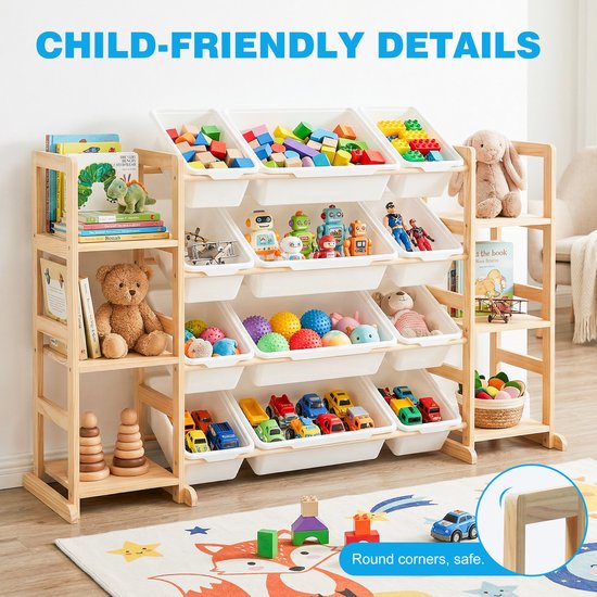 YONO Speelgoedkast met 12 Opbergbakken - Speelgoed Opberger - Boekenkast Kinderkamer - Hout - Speelgoedkist en Boekenrek Kind - Kinderkast met Manden - XL — afbeelding 4