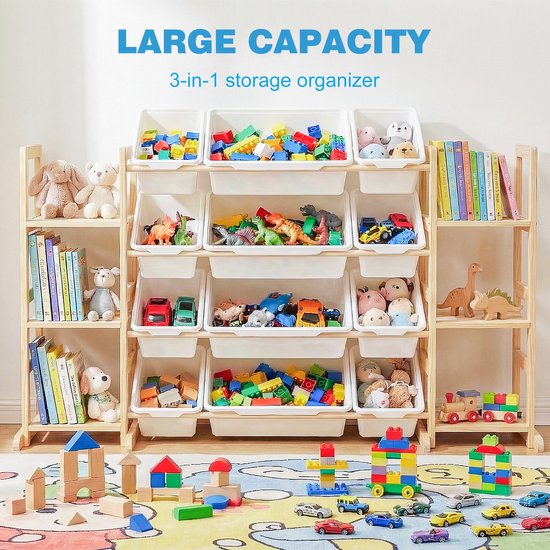 YONO Speelgoedkast met 12 Opbergbakken - Speelgoed Opberger - Boekenkast Kinderkamer - Hout - Speelgoedkist en Boekenrek Kind - Kinderkast met Manden - XL — afbeelding 3