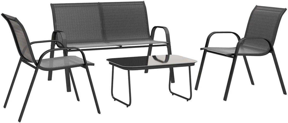 CORE Tuinset - Loungeset - 4-delige Tuinmeubelset - Terrasmeubels - Voor 4 personen - Tuingarnituur incl. 2 stoelen, bank&tafel