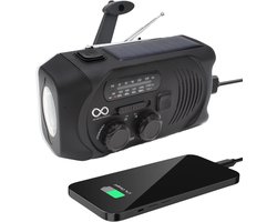 Noodradio - Solar - Opwindbaar - Zwart - Powerbank Zonne-energie - Zaklamp - Opwindbare Radio - Noodpakket