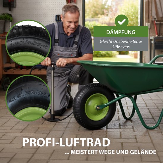Kruiwagenwiel 4.80/4.00-8 & as Pneumatisch wiel 4PR 400mm Kruiwagenwiel Reservewiel Metalen velg Groen — afbeelding 4