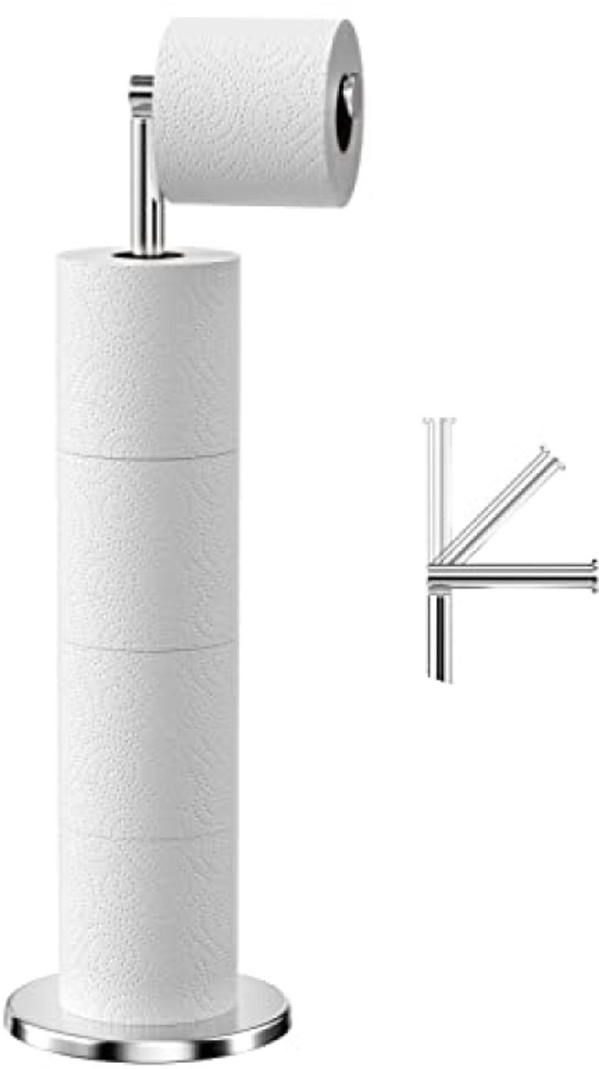 PromoHome Toiletpapierhouder staand - RVS vrijstaand - Opbergrek voor 5 rollen - Zilver - 56 cm hoog