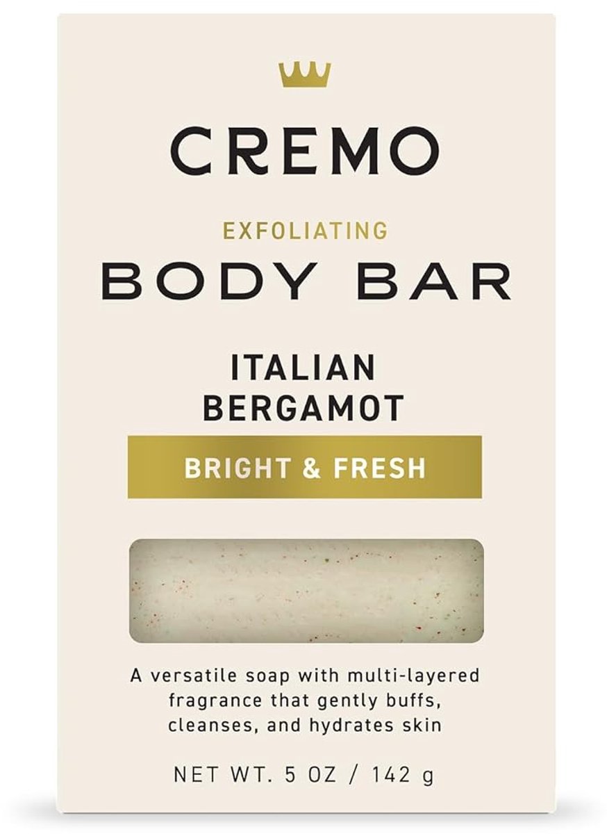 Cremo Exfoliërende Bodyzeep voor Mannen, Italiaanse Bergamotgeur, Meerlagige Geur die de Huid Scrubt, Reinigt en Hydrateert, 142 g