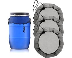 longziming - Regentonnen Afdeknet - Waterton Deksel Met Koord - 3 Stuks - 60 cm - Polyester Ton Afdekking - Verstelbare Koordtrek - Elastische Rand Bevestiging - Beschermt Tegen Bladeren En Insecten - zwart