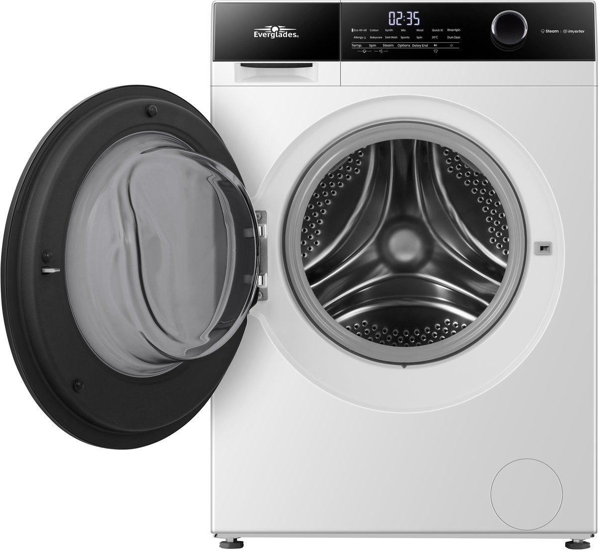 Everglades EVWM91421AW - Wasmachine 9KG - Arctic White - Energieklasse A -20% - Stoomfunctie - 15 Programma's - 5 Jaar Garantie