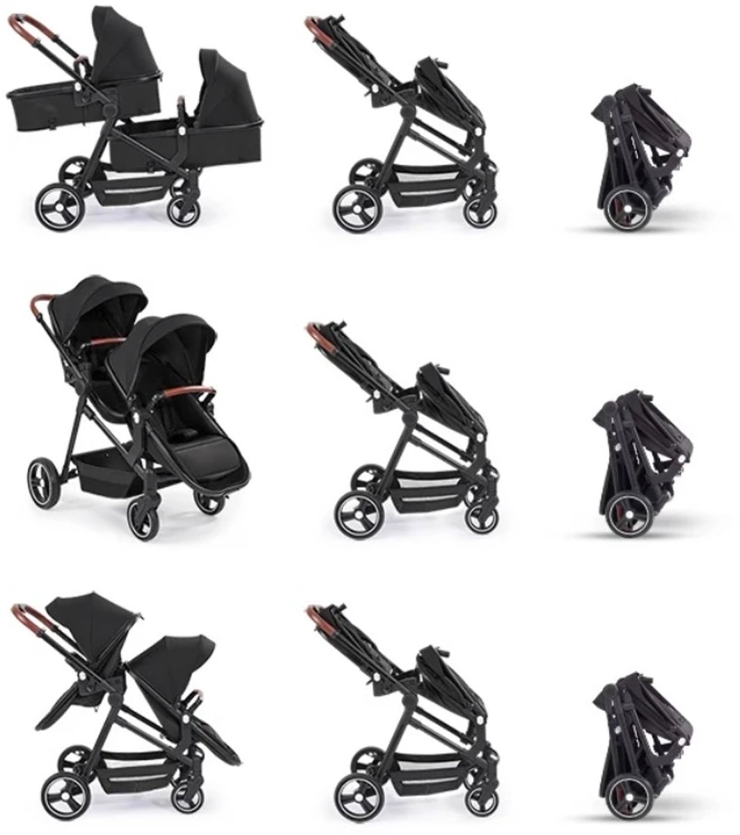 Sensova Dubbele Kinderwagen voor Tweelingen en Duo’s – Opvouwbare Duo Buggy met Zitten en Liggen, Afzonderlijk Verstelbare Zitjes, Schokdemping, Reiswiegfunctie, Luxe Duwstang en Comfort vanaf de Geboorte tot 22 kg per Zitje — cadeau in Cadeau-ideeën - foto 3