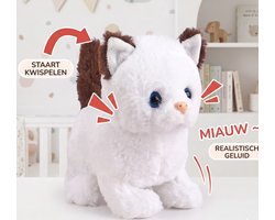 Chat en peluche interactif blanc – Chat jouet qui marche avec son – Miaule et bouge – Peluche douce – 3 ans et plus