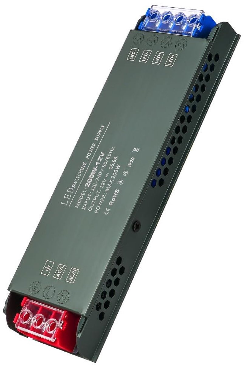 ONF3 - LED-transformator - 12V 200W - Ultradun design - Geruisloze LED-driver - Veiligheid en constant vermogen - Geschikt voor LED-verlichting ...