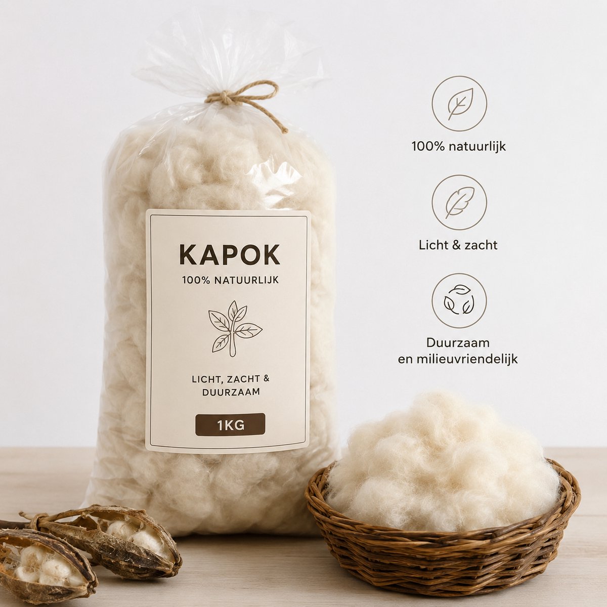 Kapok vulling 1KG - Kussenvulling - navulling - natuurlijke vulling - Organische vulling - Natuurproduct - kapokvulling