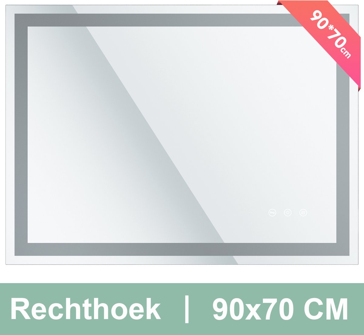 Auralum® Badkamerspiegel Met LED Verlichting - 90x70cm - Badkamerspiegel Frameloos - Rechthoekige Wandspiegel - Dimbaar - Anti-Condens - 3000K/4500K/6500K - Transparant