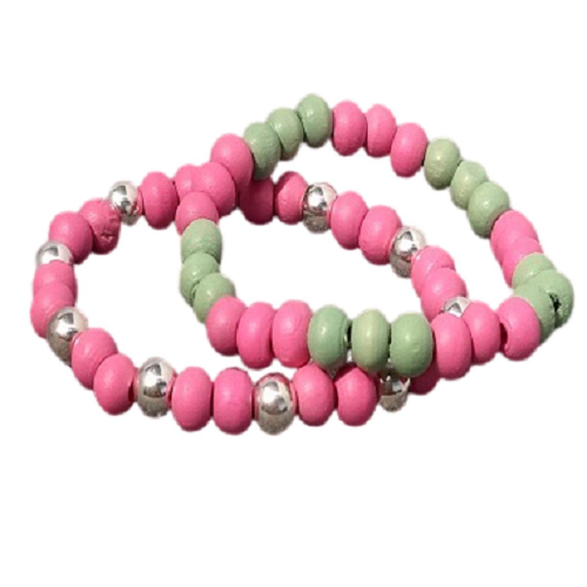 Aanpasbare armband-beads pink and green