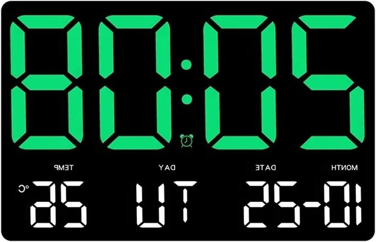 Digitale Wekker - LED Klok - Tijd Weergeven - Multifunctioneel Display - 10mm Dik - Groen