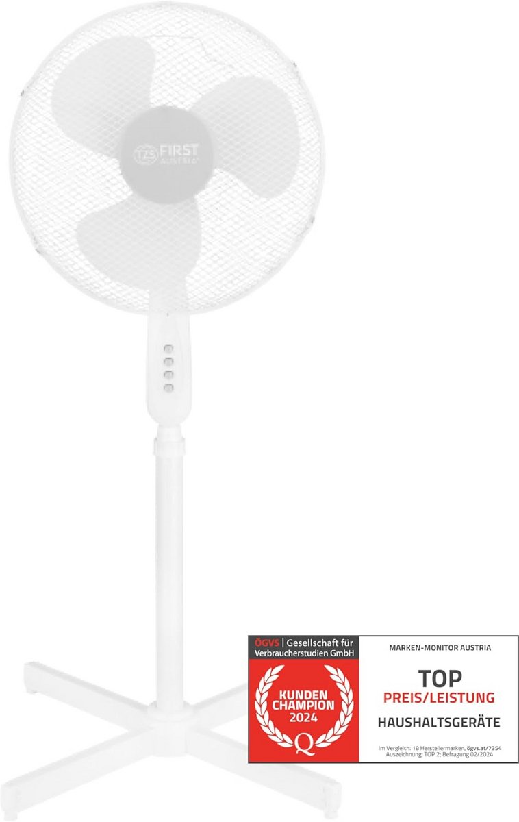 Stilstaande Ventilator 40 cm - Krachtige en Stille Vloerventilator met 3 Snelheden en Verstelbare Hoogte
