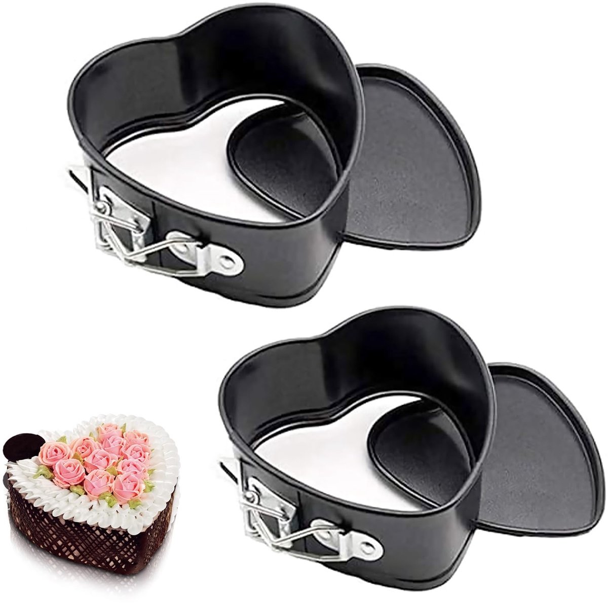 aladdien - Springvorm Cakevormen - Cheesecake Bakvorm - Antikleef - Hartvorm - 2 Stuks - Diameter 11 cm - Geschikt voor Verjaardag