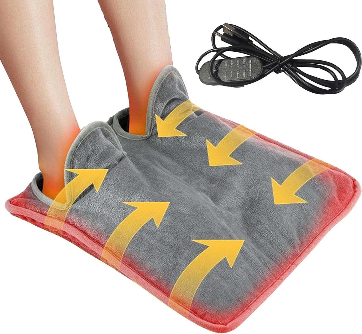 Verwarmingskussen Voeten - Elektrische Voetwarmer - Warmte Comfort - 4 Warmtestanden USB - 37 x 3 cm - Grijs