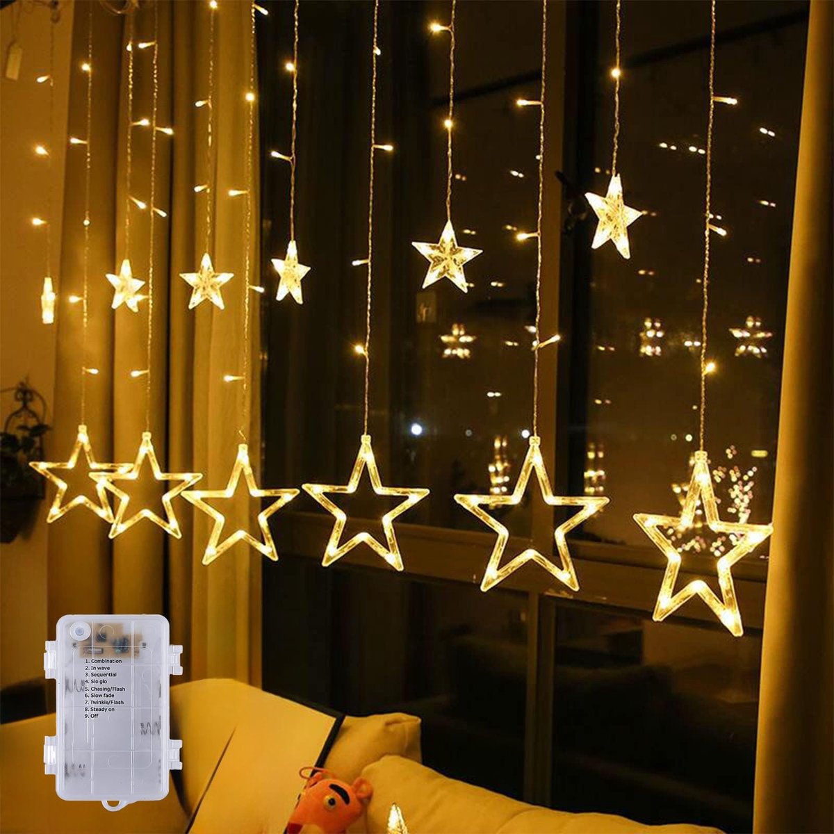 ONF3 - Lichtsnoer met sterren - Kerstverlichting - Waterdicht IP44 - 12 sterren - Voor binnen en buiten - Decoratie voor kinderkamer - Inclusief...