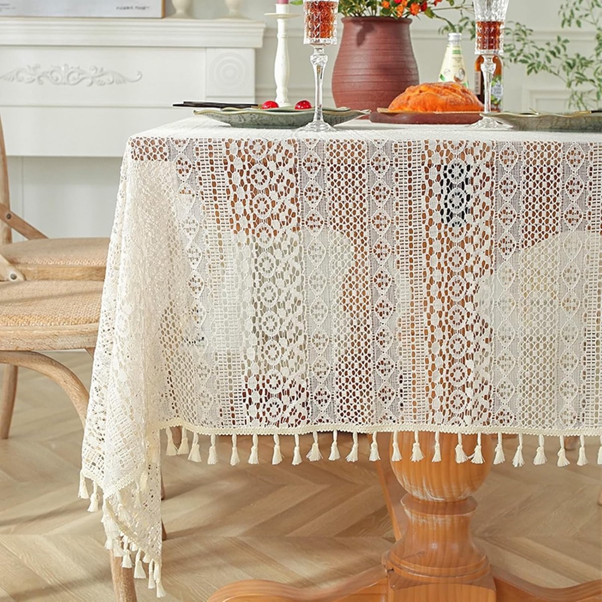 Tafellaken - Tafelkleed - Eettafel decoreren - Duurzaam en herbruikbaar - 120x120 cm - Beige-wit