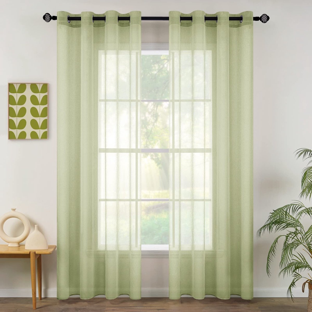 ONF3 - doorschijnende raamgordijnen - elegante voile raampanelen - perfect voor slaapkamer en woonkamer - groen - decoratieve raamaankleding - p...