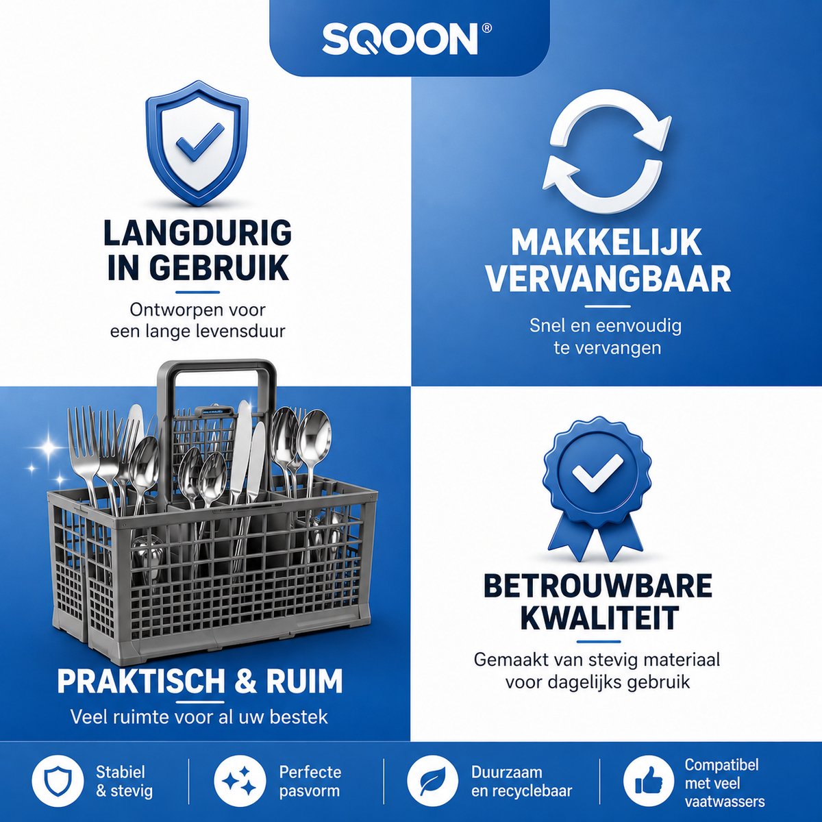 SQOON® Bestekmand Vaatwasser Universeel – Vervanging voor IKEA, Whirlpool, AEG, Bosch, Siemens – 240x135x125 mm – Sterke Kwaliteit — afbeelding 2