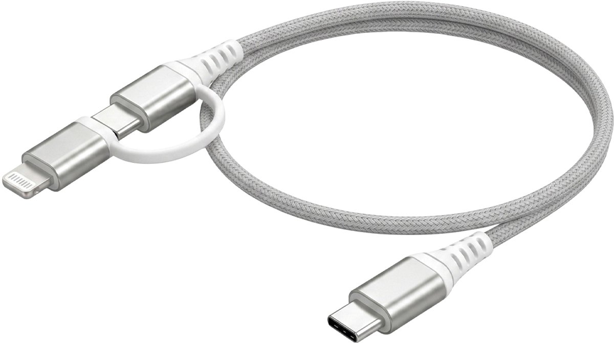 Force Case, 2 in 1 USB-C/Lightning MFi naar USB-C 3A PD 60W versterkte kabel 1,2 m, Wit