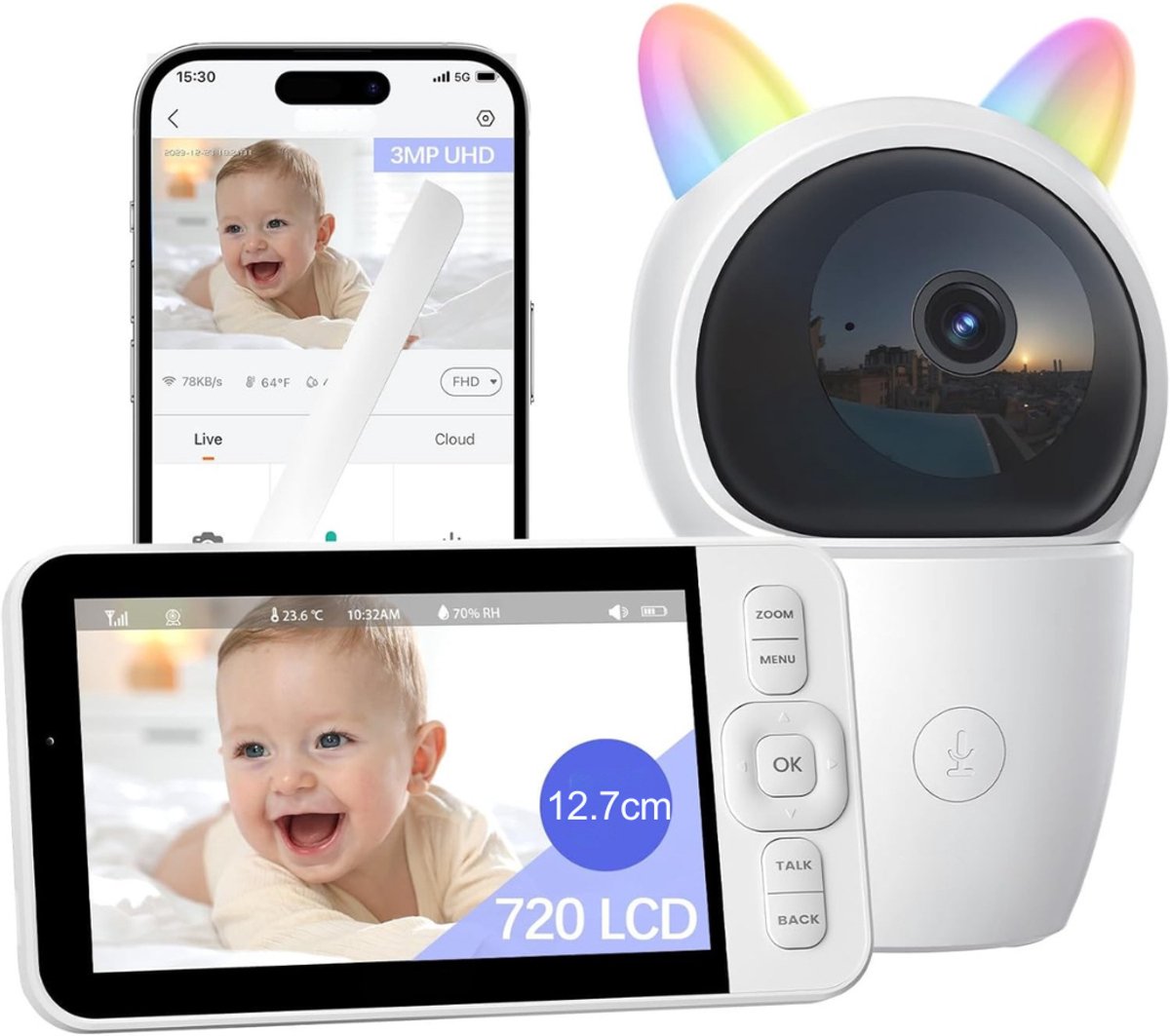 MRKK® Baby Monitor Met Camera – Babyfoon Met App – Babycamera
