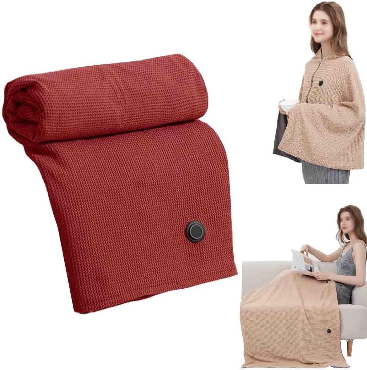 Verwarmde Sjaal - Draagbare Deken - Warm Blijven - Snelle USB Verwarming - 80 cm - Rood