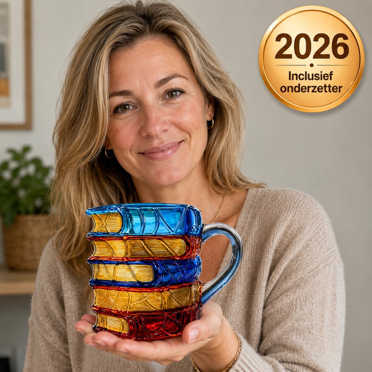 3D Boeken Mok van Glas – Koffiemok/Theemok met Boeken-Design – Cadeau voor Lezers – Inclusief Onderzetter
