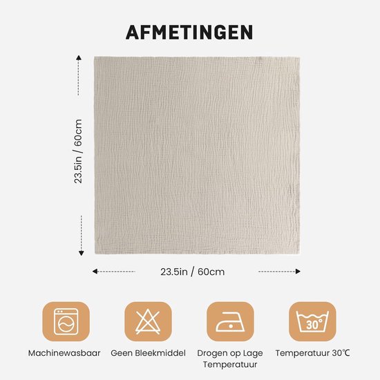 Musselinen Spuugdoeken - Baby Hydrofiele Doeken - Babyverzorging Thuis - 100% Zacht Katoen - 6 Stuks 60x60 cm - Neutrale Kleuren — afbeelding 2